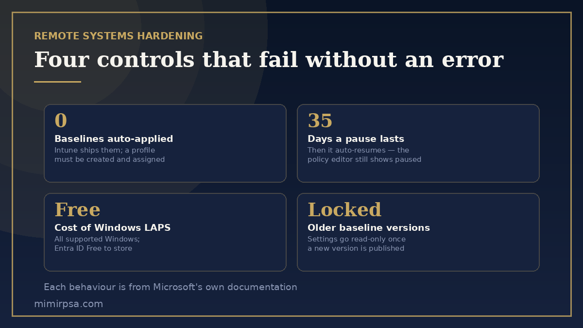 Remote systems hardening: four controls that fail silently across a distributed fleet, with the documented behaviour of each